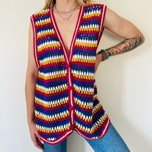 Vintage Cynthia J Crochet Multicolored Sweater boho Vest